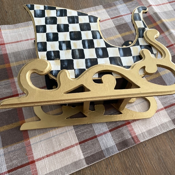 Mackenzie Childs Pattern Hand Painted Sleigh Black, White & Gold - Picture 6 of 7